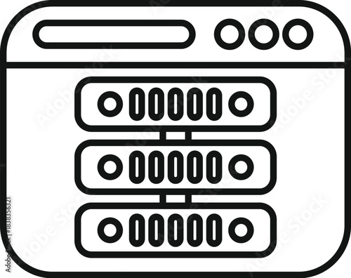 Browser window displaying database server racks, representing cloud computing and network infrastructure
