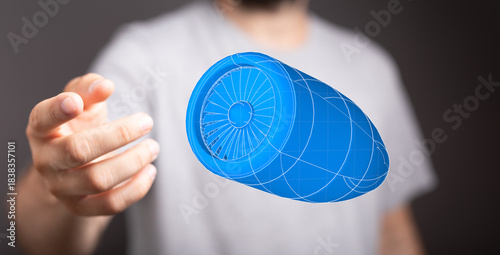 A person holding a blue con...