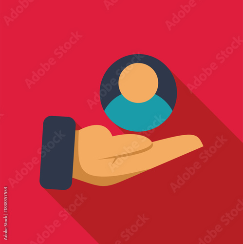 Hand presenting a person icon, illustrating customer service and support concepts