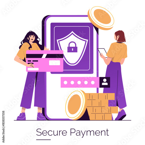 Secure Payment Vector Illustration with Digital Wallet
