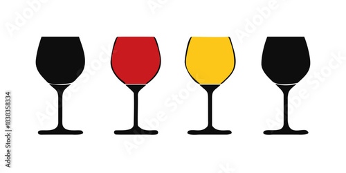 Vector icon wine glass thanksgiving same pose same proportions four styles black solid glyph outline minimal flat multicolor filled cartoon flat shaded. vector icon