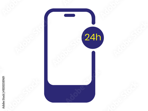 24h phone support icon. 24h mobile service icon for continuous support on smartphone.