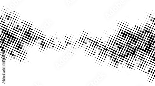 Black halftone dots forming a dynamic wave shape on a white background, ideal for retro, pop art, or modern design themes.