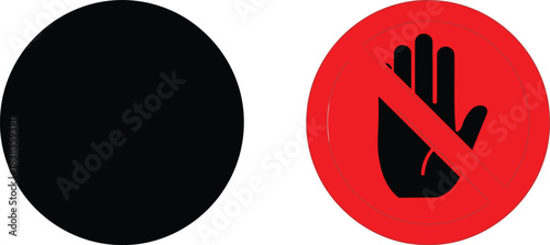 Stop hand sign and black circle