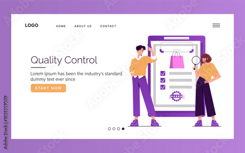 Quality Control Process Vector Illustration with Shopping Bag