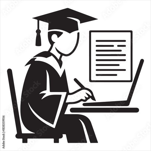 black graduate writing on laptop clip art preview