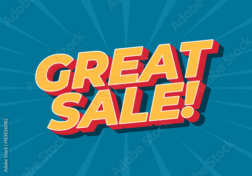 A vibrant graphic design featuring the text GREAT SALE! in bold, colorful letters against blue background with radiating lines.