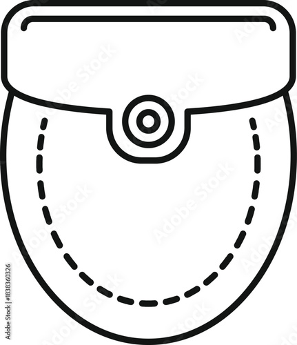 Clothing pocket outline with a flap and button, showing dashed stitch lines