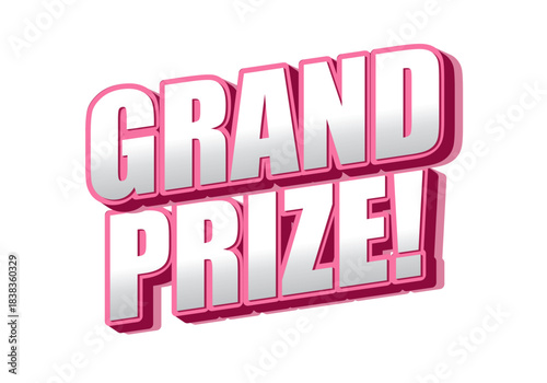 Text graphic featuring the words GRAND PRIZE! in bold, 3D style with pink and silver color scheme.