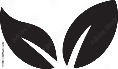 Simple Black Leaves Silhouette: Nature, Organic, and Vegan Icon