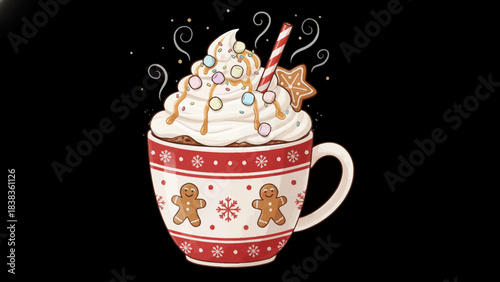 cup of Christmas hot chocolate topped with marshmallows and whipped cream creates a cozy holiday drink perfect for winter nights and festive gatherings