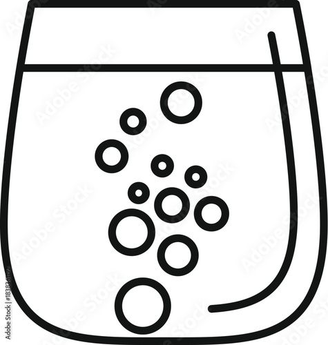 Line drawing of a glass filled with a carbonated beverage and bubbles