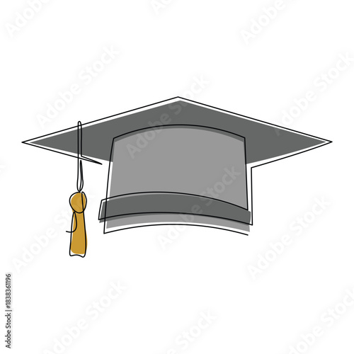 Continuous single one line sketch drawing of graduation student college hat cap education vector illustration editable stroke