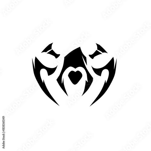 Striking tribal heart enclosed by sharp, stylized shapes, symbolizing fierce love, protection, and inner strength. Great for tattoo flash and edgy branding.