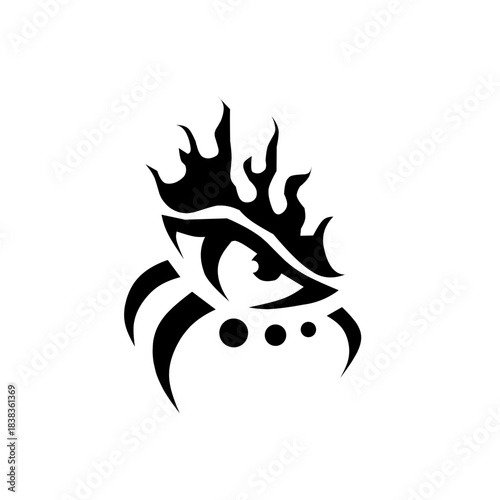 Intense tribal eye and flame design, symbolizing vision, passion, and fierce protection. Ideal for striking tattoo art, gaming logos, or edgy graphic prints.