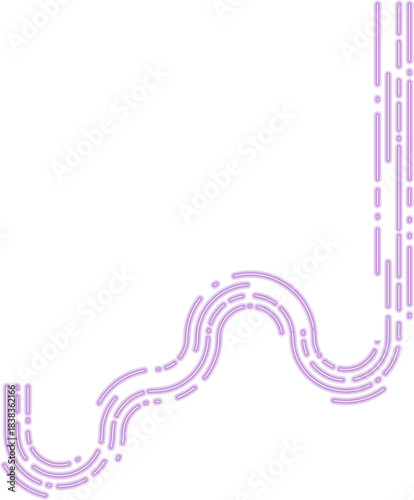 Neon dashed segments create an irregular navigational curve line with smooth directional flow.