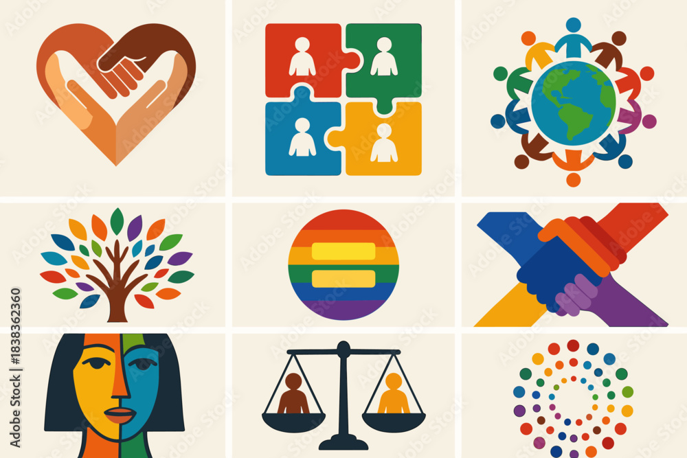 Fototapeta premium Diversity, Inclusion and Equality Illustration Set