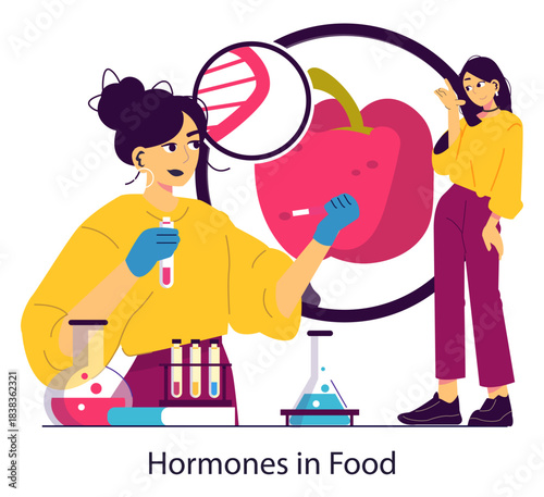 Laboratory Analysis of Hormones in Food Vector Illustration