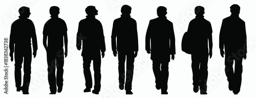 Fashion boys silhouettes editable line vector