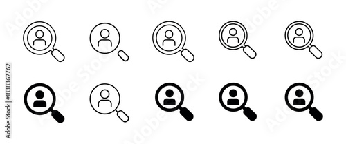 Search Profile Icon Vector: Magnifier with User Avatar for Identity Look and Candidate Analysis