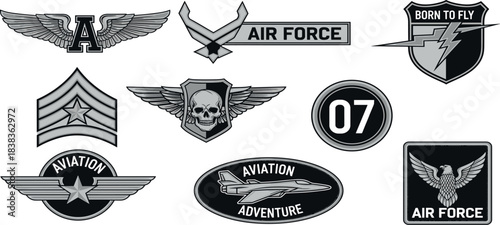 Collection of Air Force and Aviation Badges and Emblems.