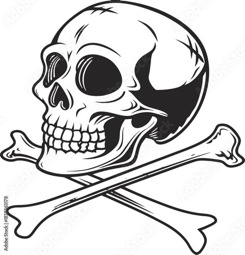Classic vector illustration of a human skull and crossed bones, a timeless emblem perfect for pirate-themed designs, warnings, or edgy graphic projects