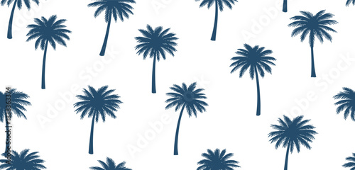 Navy blue palm tree pattern on a white background, perfect for summer and tropical-themed designs