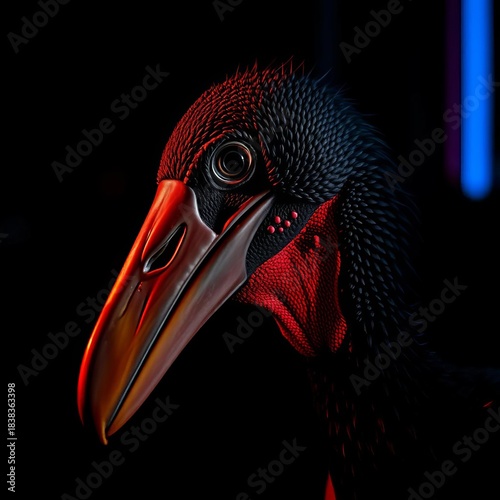 Fierce dodo profile, obsidian beak jutting from darkness, a stark testament to vanished wildness, stark artistic death,  extinct,  flightless