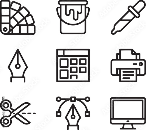 Graphic design vector icons set, collection of creative tools and software symbols