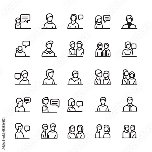 Hand-drawn icons representing people and communication