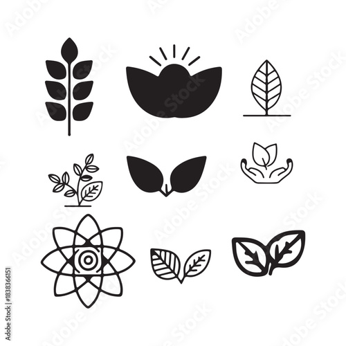 Collection of hand-drawn organic nature and plant icons