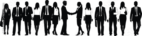 Business people silhouettes teamwork collaboration office professionals group standing together handshake corporate workforce illustration for company success partnership