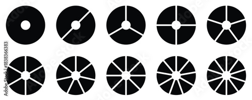 Pie chart with different segments in a circular diagram. wheel graph divided into parts and sections. Flat vector illustration isolated on white background