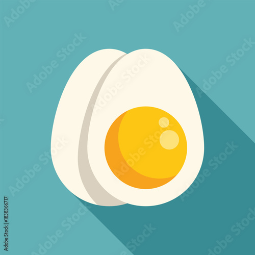 Boiled egg cut in half, showing the white and golden yolk, on a blue background