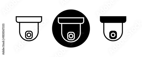 CCTV camera icon set in different stroke and fill styles, security surveillance symbol, monitoring camera design - vector editable strokes