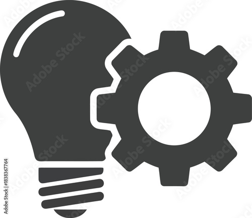 Innovative idea concept light bulb and gear symbol represents solution development and engineering process vector