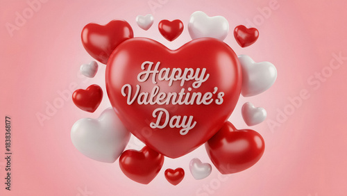 Valentine’s Day greeting with balloon hearts and festive 3D celebration design