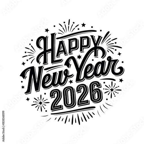 happy new year 2026 typography logo design silhouette vector line art logo design
