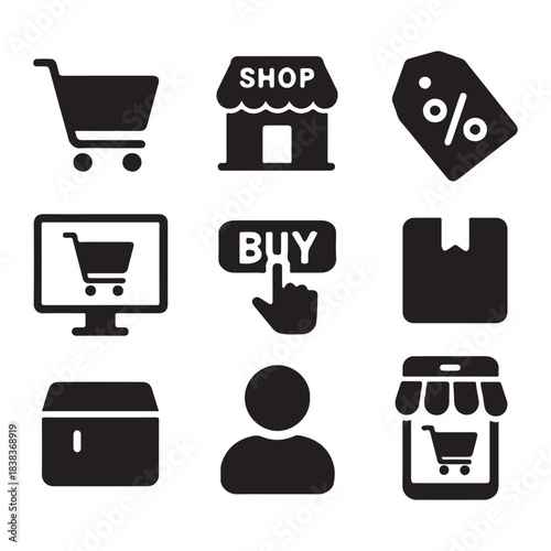 Shopping and E-Commerce Line Icon Set