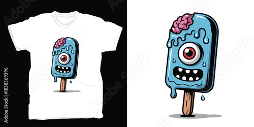 Funny zombie ice cream popsicle monster character design