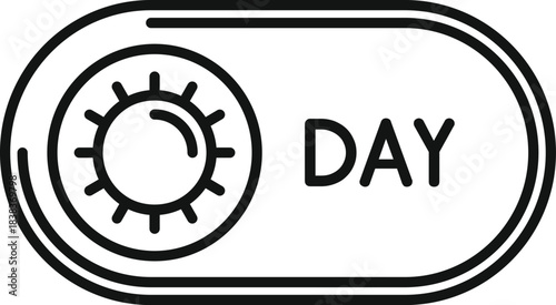 User interface element showing a sun icon with day text, representing a light mode toggle