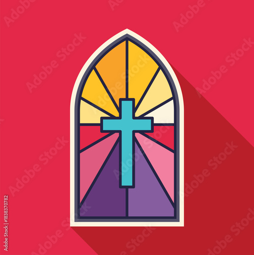 Stained glass window with a cross at the center, representing faith and spirituality