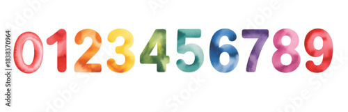 Watercolor rainbow numbers from 0 to 9, perfect for playful kids learning and dreamy nursery wall art.