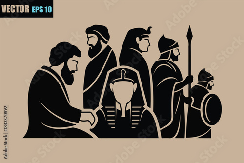 Ancient civilization leaders and warriors group silhouette vector