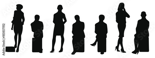 women from behind silhouettes in blocks editable vector illustration
