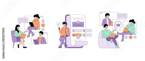 Online Learning and Networking Vector Illustration