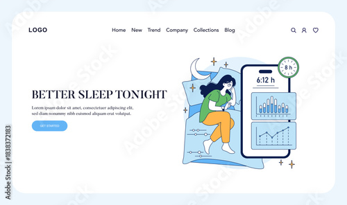 Vector Illustration of Woman Using Sleep Tracking App