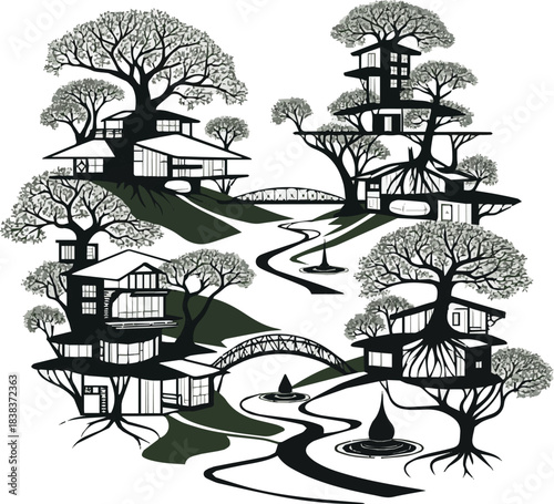  Generate a tree silhouette architecture and landscaping model vector art with white background