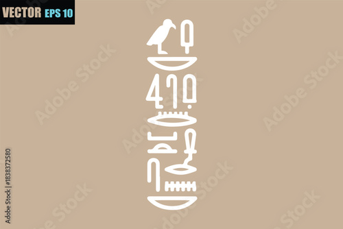 Ancient egyptian hieroglyphs rendered in a clean white vector style on a subtle beige background