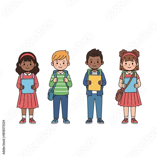 Diversity in Education: A Cartoon Illustration of Students Eagerly Heading to School